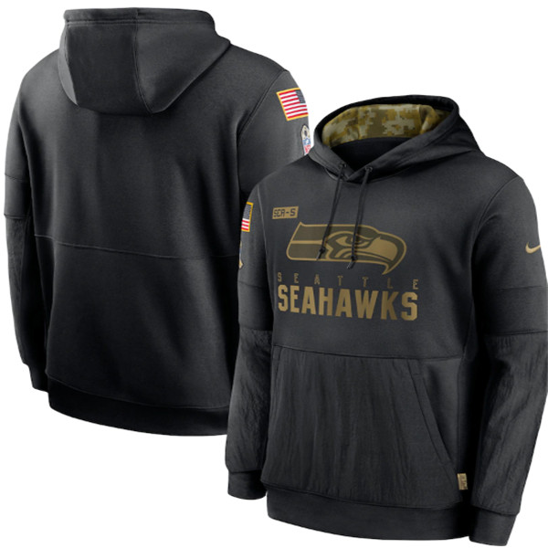 Men's Seattle Seahawks Black NFL 2020 Salute To Service Sideline Performance Pullover Hoodie